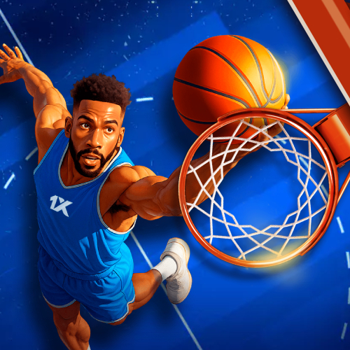 Basket-ball 2026 - joueur au dunk, ballon dans le panier